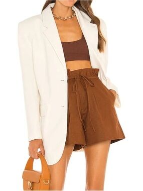 L'Academie High-Waist Paperbag Shorts in Brown